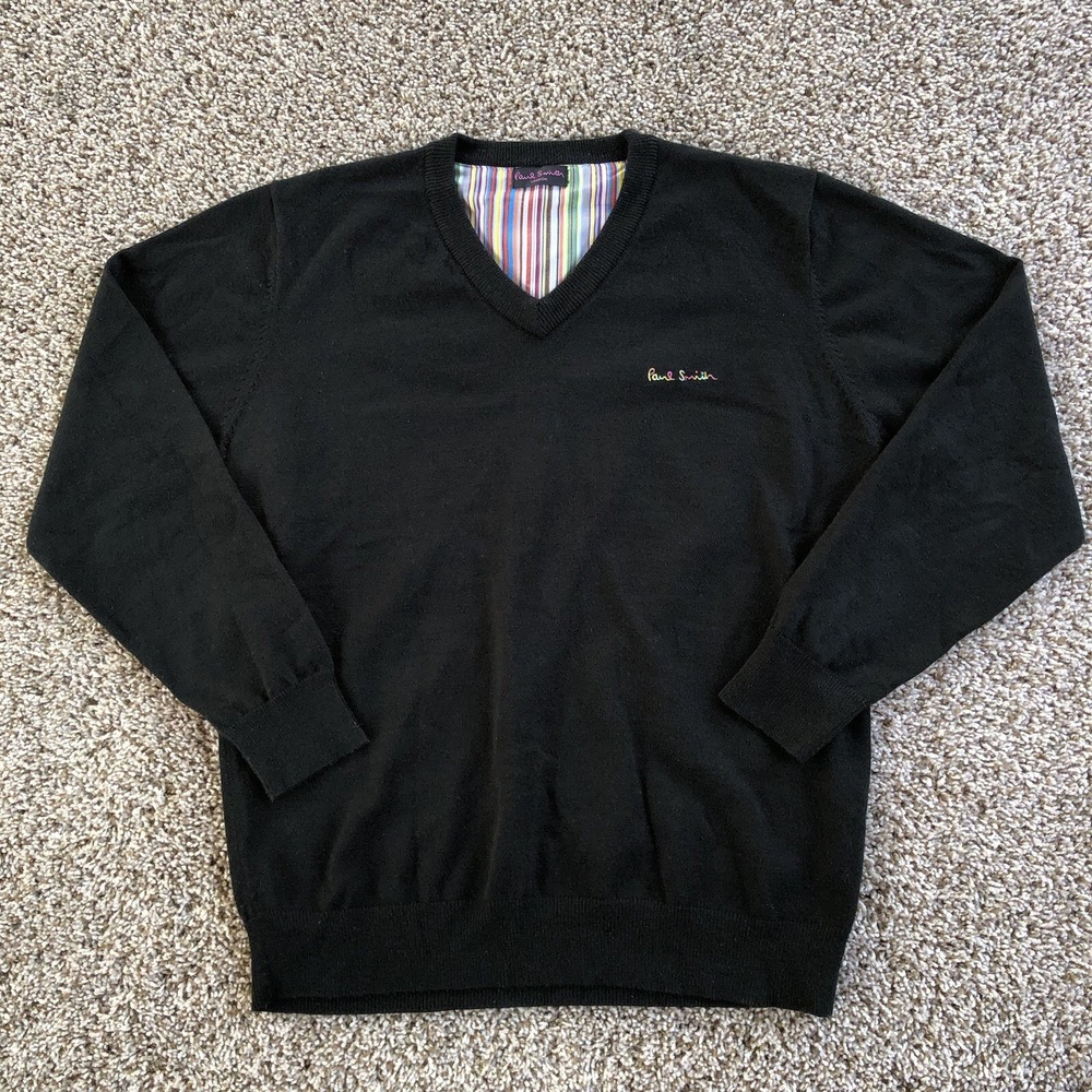 Paul Smith Sweater Merino Wool Cashmere Blend V-Neck Long Sleeve Pullover London